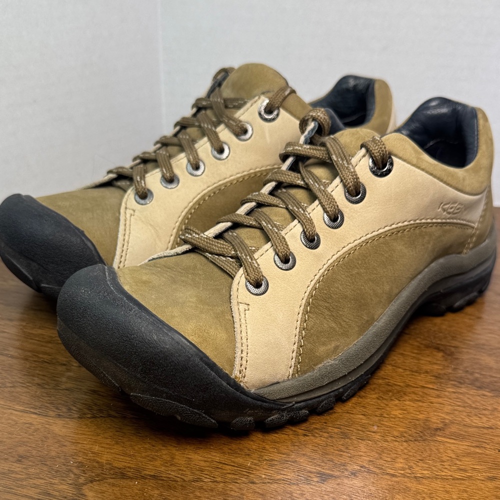 Keen Womens Briggs Low-top 2-tone Tan Brown Leather Hiking Shoes Sneakers, sz 8